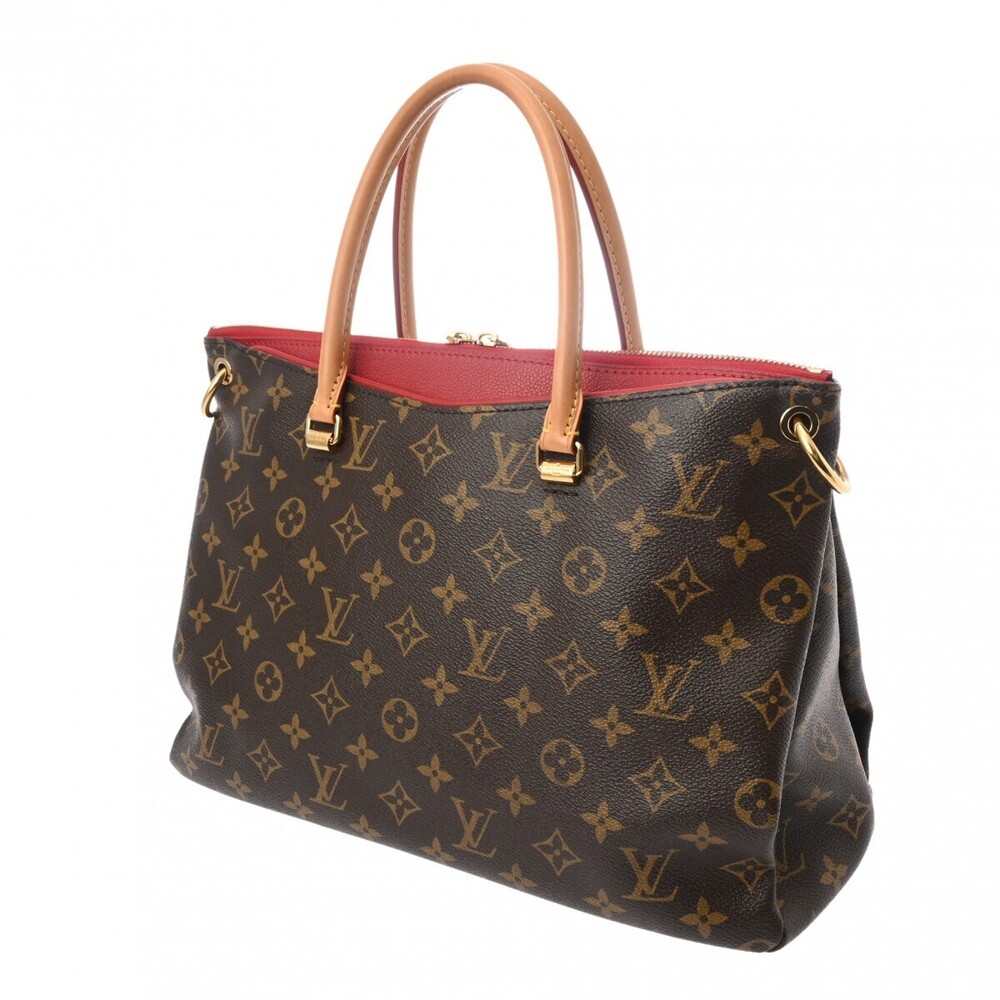Louis Vuitton Red Handbag Canvas Pallas Monogram Cerise